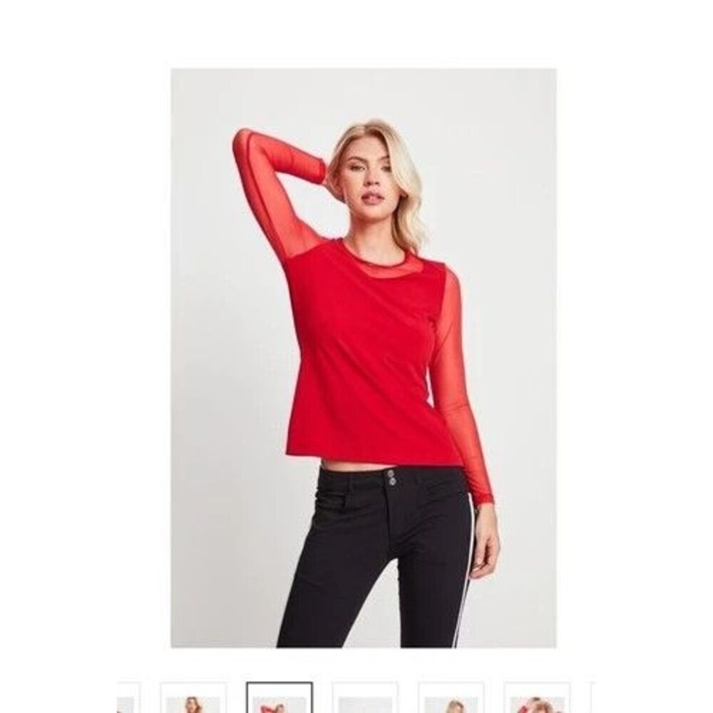Anatomie Red Kim Mesh Sleeve Top Viscose Blend Long Sleeve Stretch Italy Sz M